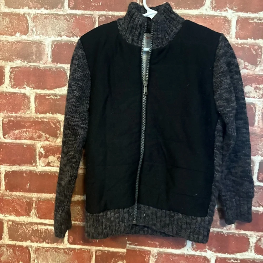 Cat & Jack Black Knit Zip-Up Jacket with Gray Collar